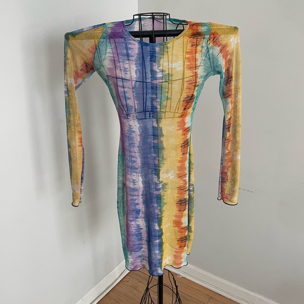 Vibrant Long Sleeve Tie-Dye Dress
